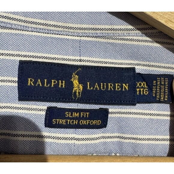Ralph Lauren Oxford Shirt Men’s XXL Blue White Striped Long Sleeve Button SLIM - Picture 4 of 4